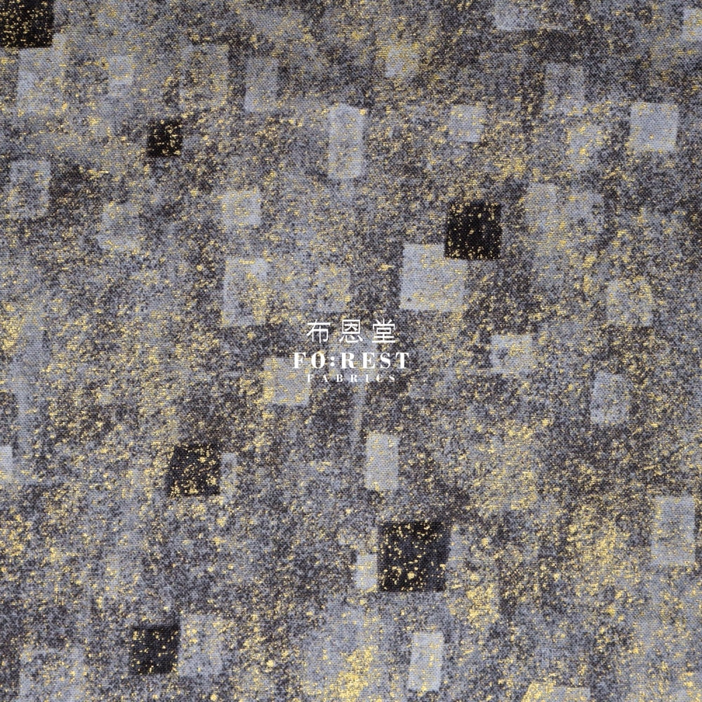 Cotton - Gustav Klimt Squares Metallic Fabric Black