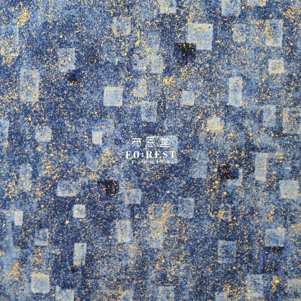 Cotton - Gustav Klimt Squares Metallic Fabric Blue