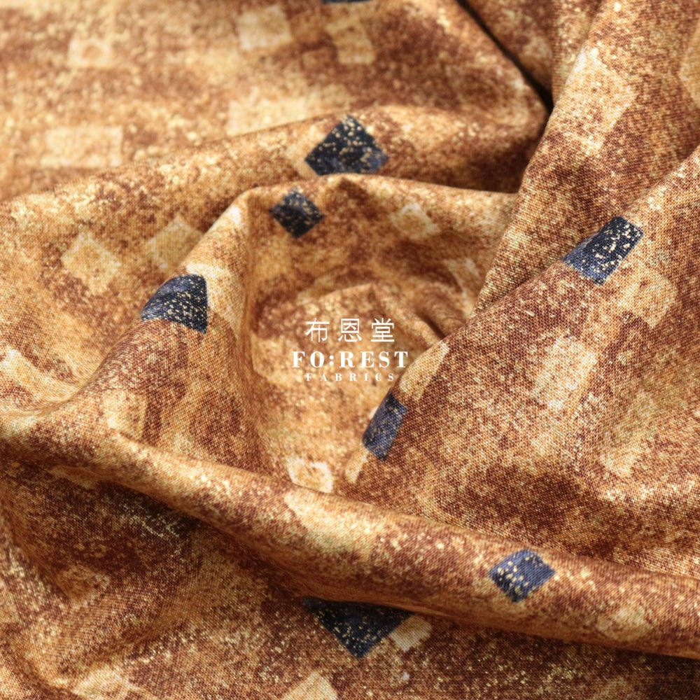 Cotton - Gustav Klimt Squares Metallic Fabric Goldblack