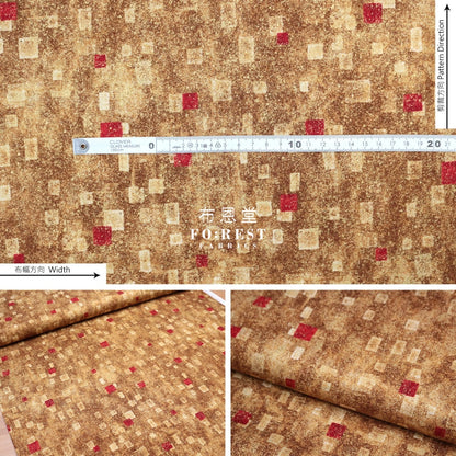 Cotton - Gustav Klimt Squares Metallic Fabric Goldred
