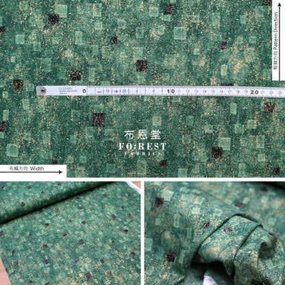 Cotton - Gustav Klimt Squares Metallic Fabric Green