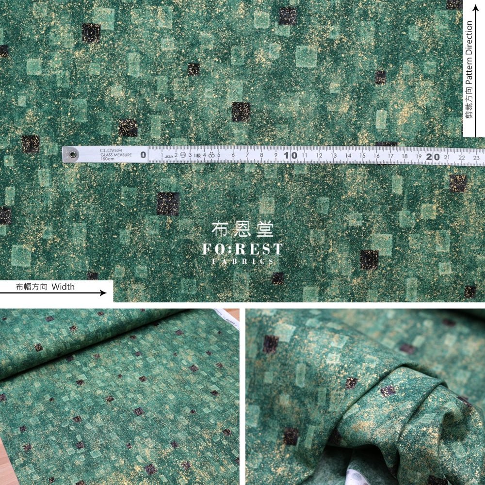 cotton - Gustav Klimt Squares Metallic fabric Green - FO:REST Fabric 布恩堂Liberty fabrictana lawnjapanese fabricykk zipper