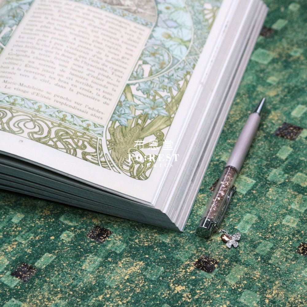 cotton - Gustav Klimt Squares Metallic fabric Green - FO:REST Fabric 布恩堂Liberty fabrictana lawnjapanese fabricykk zipper