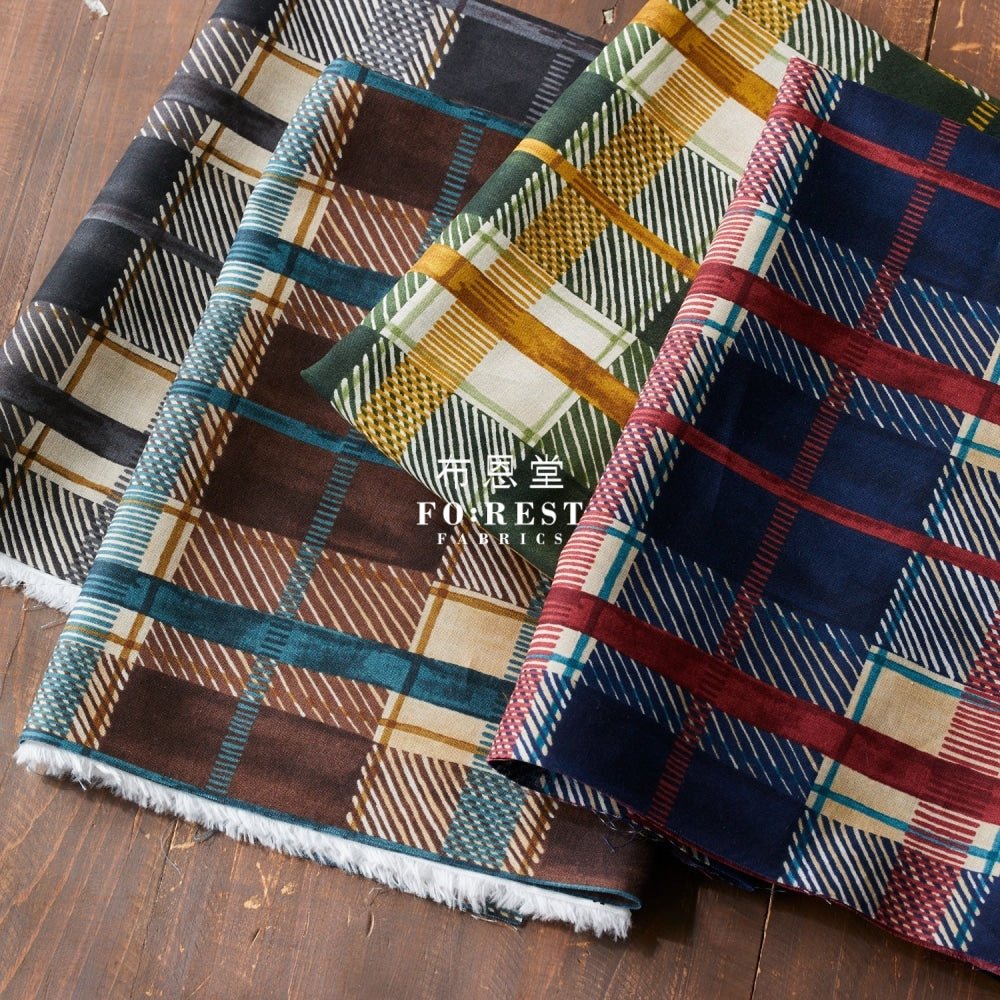 cotton - Hand drawing style Tartan fabric Black - FO:REST Fabric 布恩堂Liberty fabrictana lawnjapanese fabricykk zipper