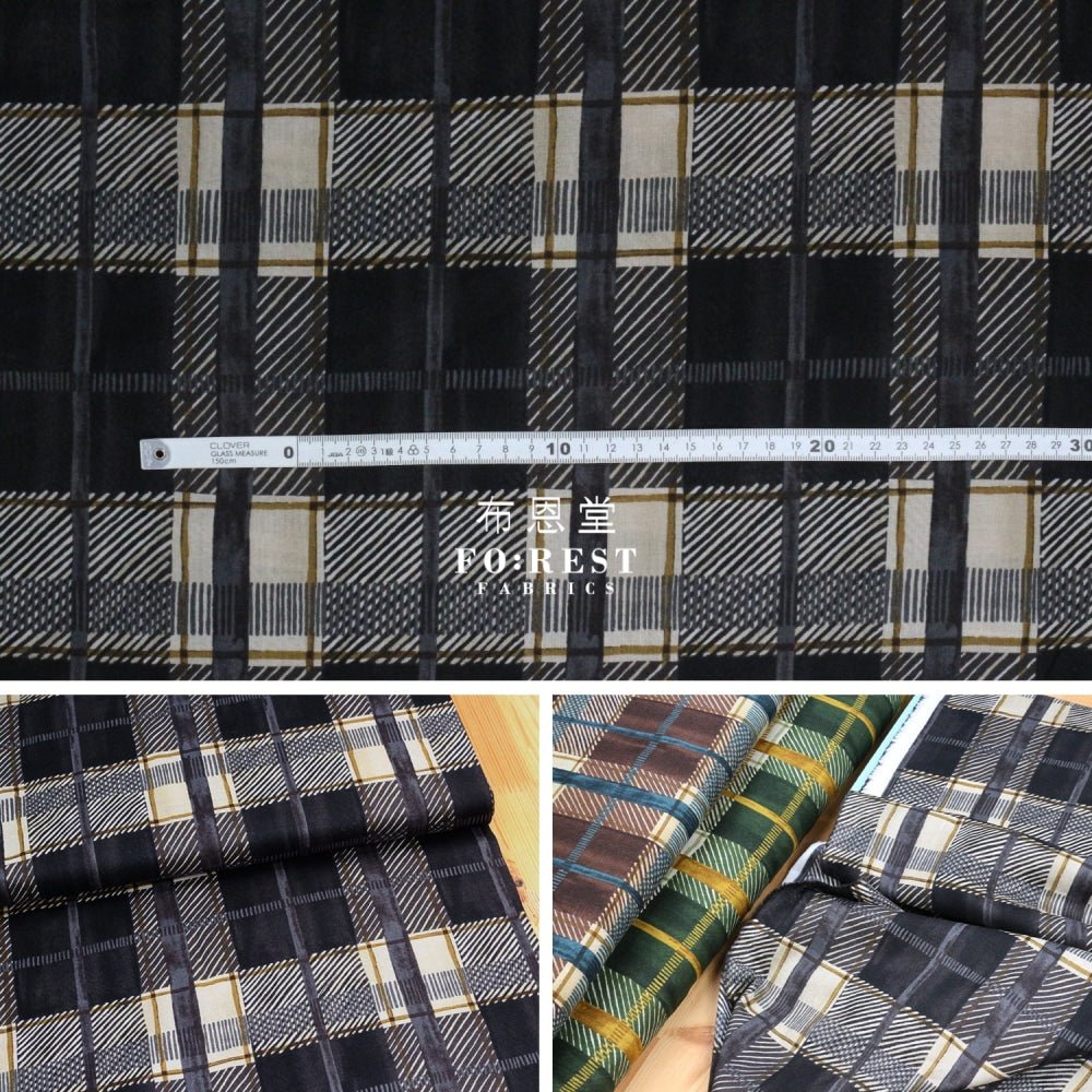 cotton - Hand drawing style Tartan fabric Black - FO:REST Fabric 布恩堂Liberty fabrictana lawnjapanese fabricykk zipper