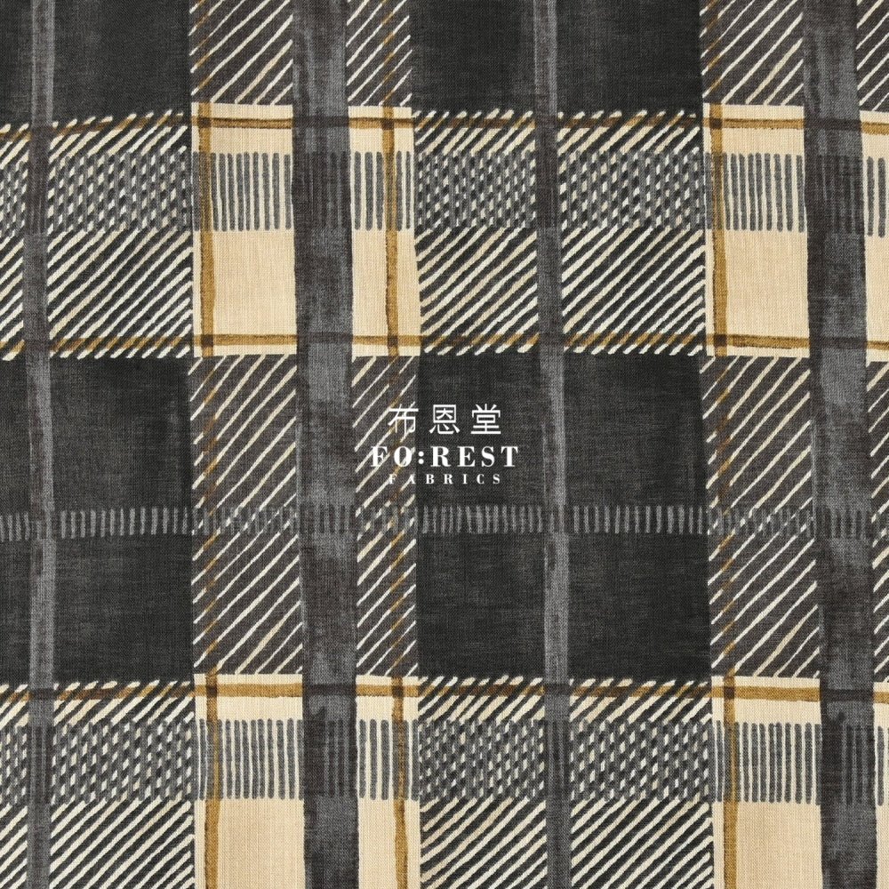 cotton - Hand drawing style Tartan fabric Black - FO:REST Fabric 布恩堂Liberty fabrictana lawnjapanese fabricykk zipper