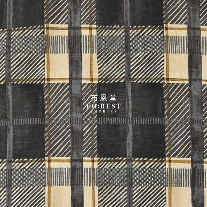 cotton - Hand drawing style Tartan fabric Black - FO:REST Fabric 布恩堂Liberty fabrictana lawnjapanese fabricykk zipper