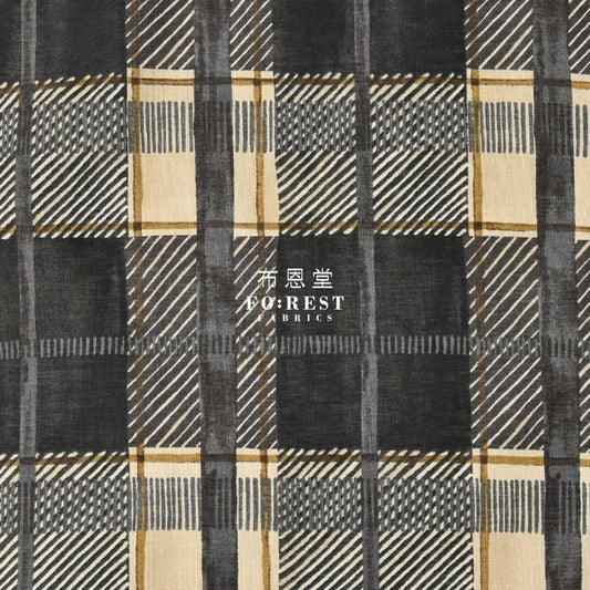 cotton - Hand drawing style Tartan fabric Black - FO:REST Fabric 布恩堂Liberty fabrictana lawnjapanese fabricykk zipper