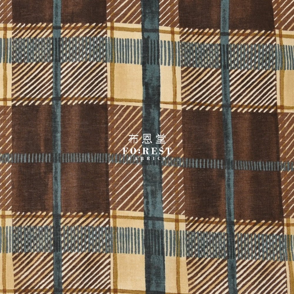 cotton - Hand drawing style Tartan fabric Brown - FO:REST Fabric 布恩堂Liberty fabrictana lawnjapanese fabricykk zipper