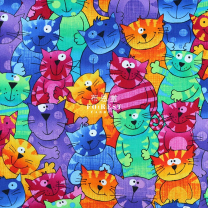 Cotton - Happy Rainbow Cats Fabric