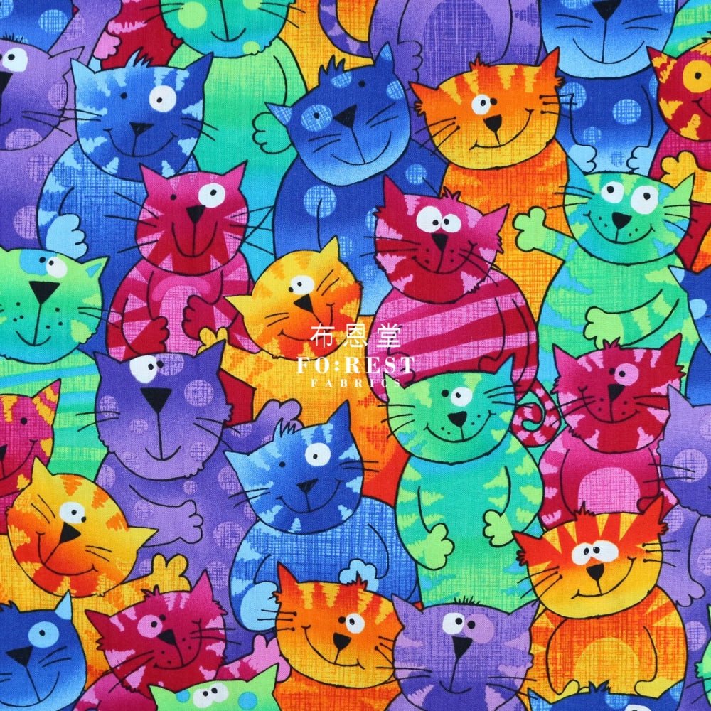 cotton - Happy Rainbow Cats fabric - FO:REST Fabric 布恩堂Liberty fabrictana lawnjapanese fabricykk zipper
