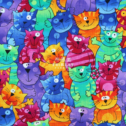 cotton - Happy Rainbow Cats fabric - FO:REST Fabric 布恩堂Liberty fabrictana lawnjapanese fabricykk zipper