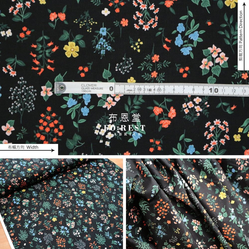 cotton - Hawthorne Flower fabric Black - FO:REST Fabric 布恩堂Liberty fabrictana lawnjapanese fabricykk zipper