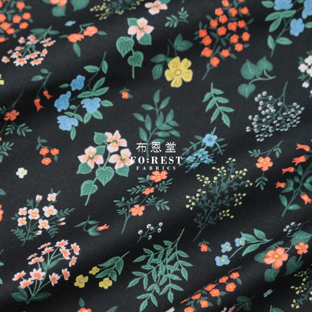 cotton - Hawthorne Flower fabric Black - FO:REST Fabric 布恩堂Liberty fabrictana lawnjapanese fabricykk zipper
