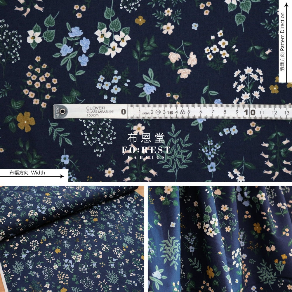 Cotton - Hawthorne Flower Fabric Navy