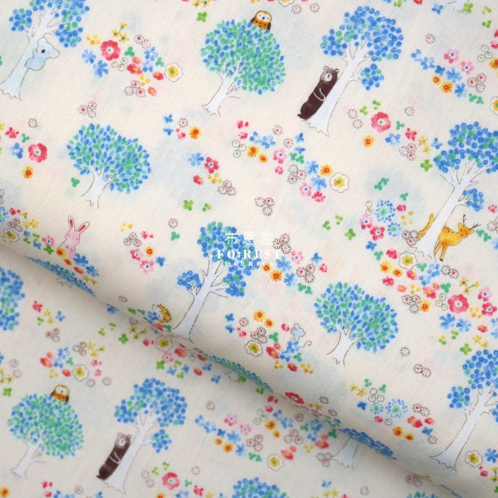 Cotton - Hide And Seek Forest Fabric Natural Cotton