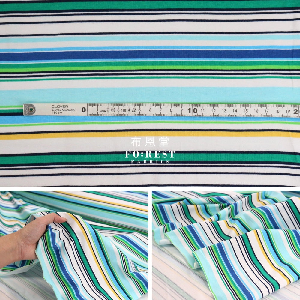 Cotton Jersey Knit - Stripe Fabric Marine