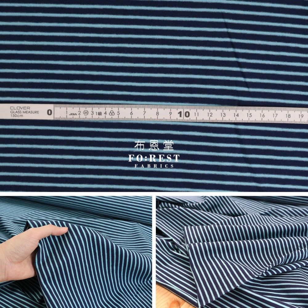 Cotton Jersey Knit - Stripe Fabric Ocean