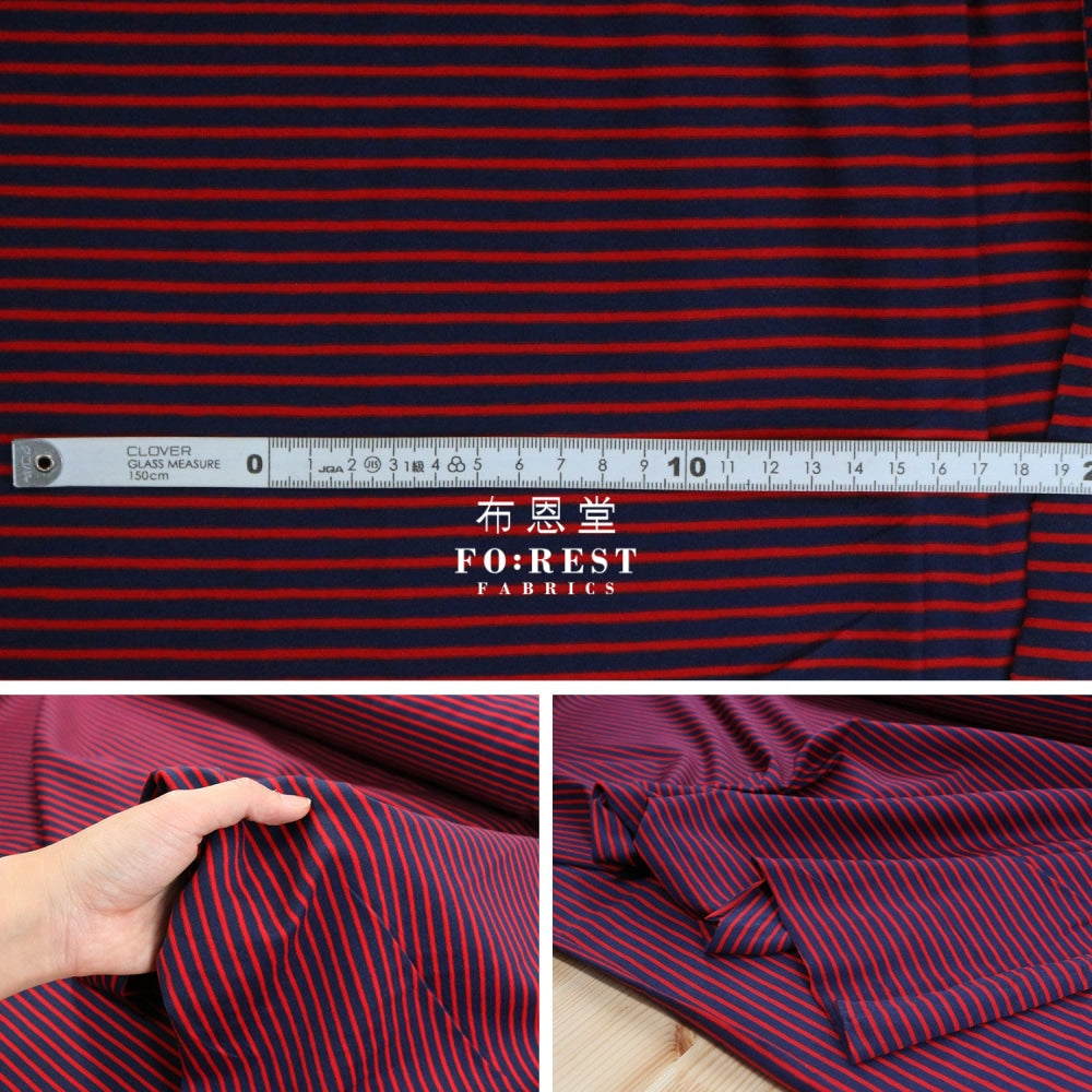 Cotton Jersey Knit - Stripe Fabric Wine
