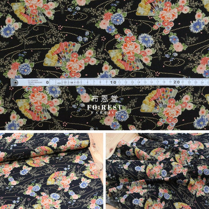 Cotton - Kanoko fan 鹿子扇 fabric Black - FO:REST Fabric 布恩堂Liberty fabrictana lawnjapanese fabricykk zipper