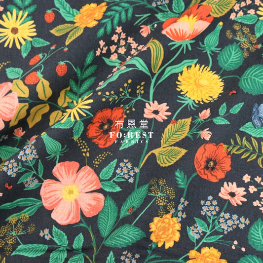 Cotton Linen - Camont Poppy Fields Black Fabric Canvas