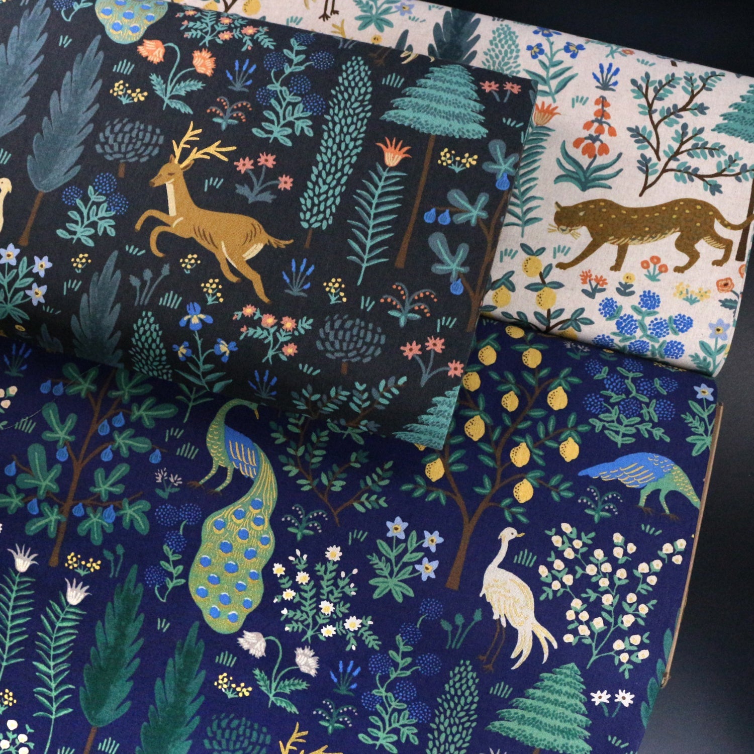 cotton Linen Canvas - Camont Menagerie - Navy Metallic fabric - FO:REST Fabric 布恩堂Liberty fabrictana lawnjapanese fabricykk zipper