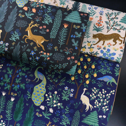 cotton Linen Canvas - Camont Menagerie - Navy Metallic fabric - FO:REST Fabric 布恩堂Liberty fabrictana lawnjapanese fabricykk zipper
