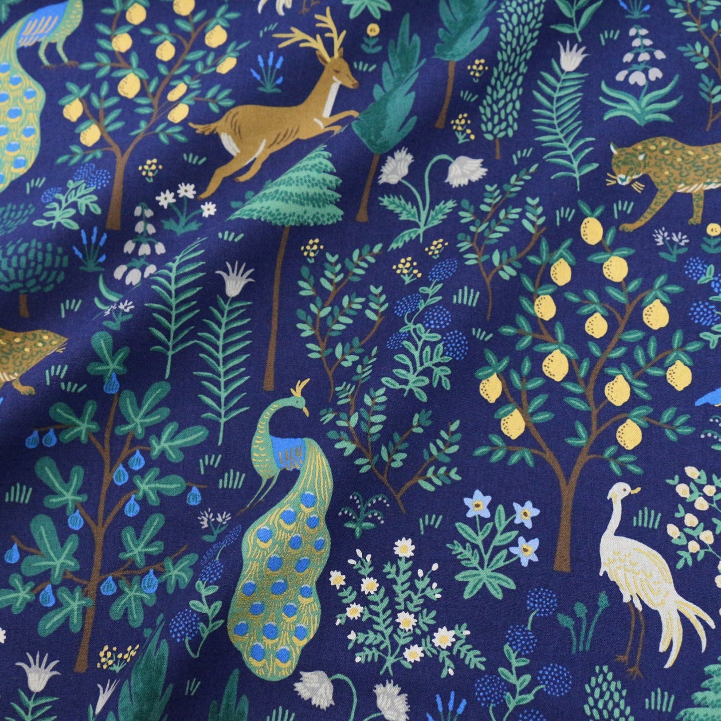 cotton Linen Canvas - Camont Menagerie - Navy Metallic fabric - FO:REST Fabric 布恩堂Liberty fabrictana lawnjapanese fabricykk zipper