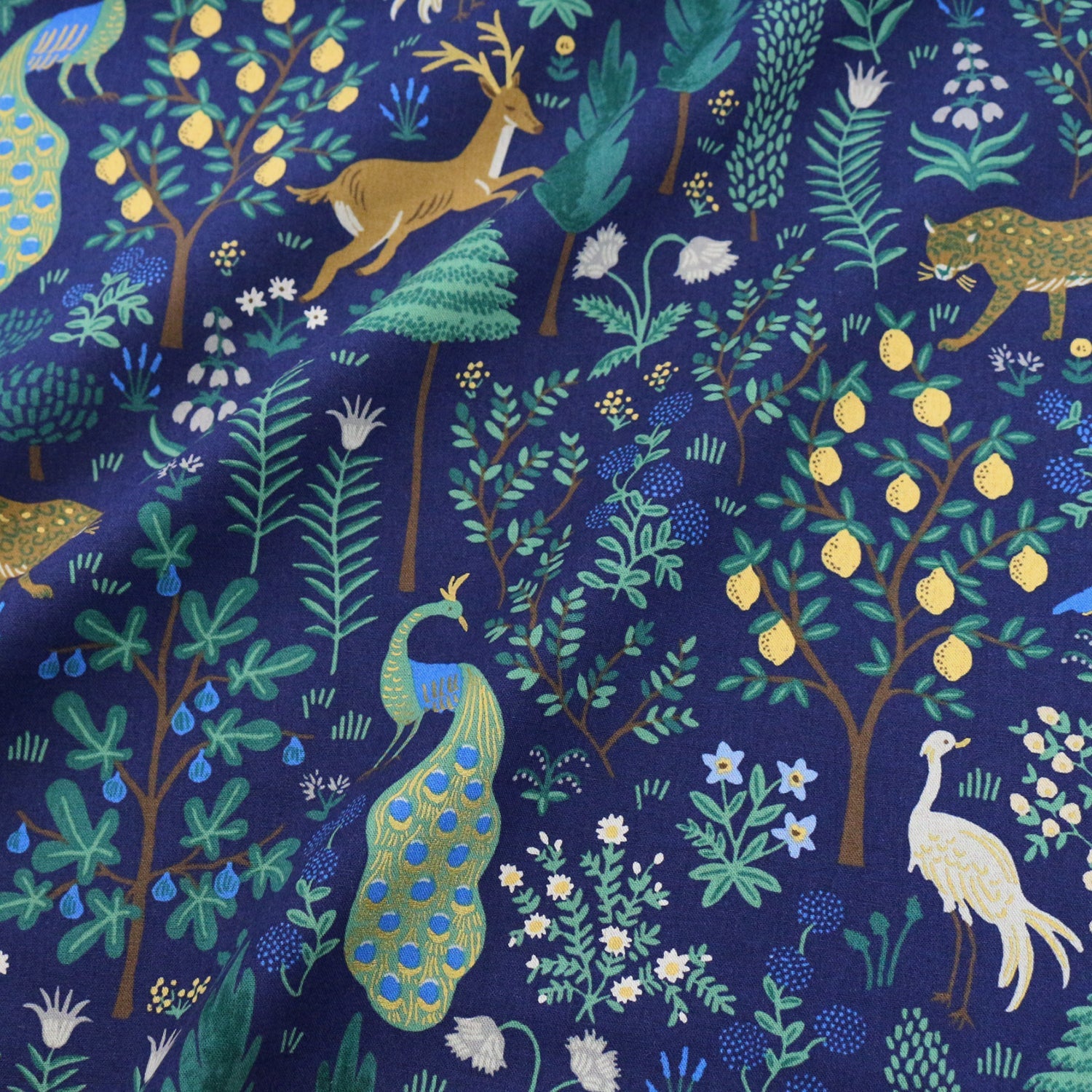 cotton Linen Canvas - Camont Menagerie - Navy Metallic fabric - FO:REST Fabric 布恩堂Liberty fabrictana lawnjapanese fabricykk zipper