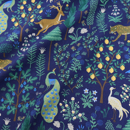 cotton Linen Canvas - Camont Menagerie - Navy Metallic fabric - FO:REST Fabric 布恩堂Liberty fabrictana lawnjapanese fabricykk zipper