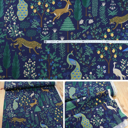 cotton Linen Canvas - Camont Menagerie - Navy Metallic fabric - FO:REST Fabric 布恩堂Liberty fabrictana lawnjapanese fabricykk zipper
