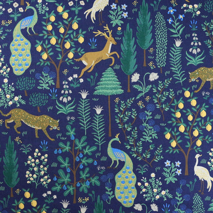cotton Linen Canvas - Camont Menagerie - Navy Metallic fabric - FO:REST Fabric 布恩堂Liberty fabrictana lawnjapanese fabricykk zipper