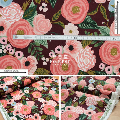 cotton Linen Canvas - Garden Party Juliet Rose fabric Wine - FO:REST Fabric 布恩堂Liberty fabrictana lawnjapanese fabricykk zipper