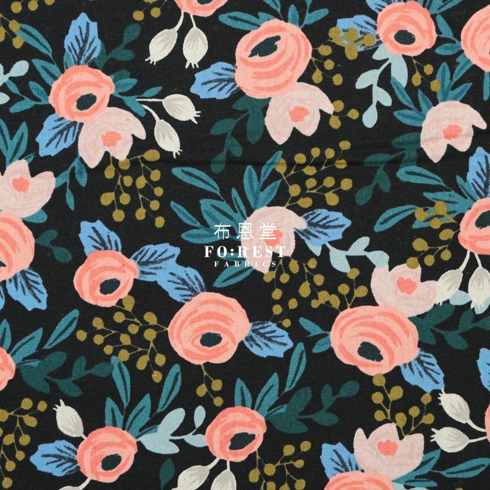 cotton Linen Canvas - Garden Party Rose fabric Navy - FO:REST Fabric 布恩堂Liberty fabrictana lawnjapanese fabricykk zipper