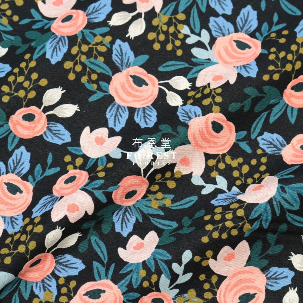 cotton Linen Canvas - Garden Party Rose fabric Navy - FO:REST Fabric 布恩堂Liberty fabrictana lawnjapanese fabricykk zipper
