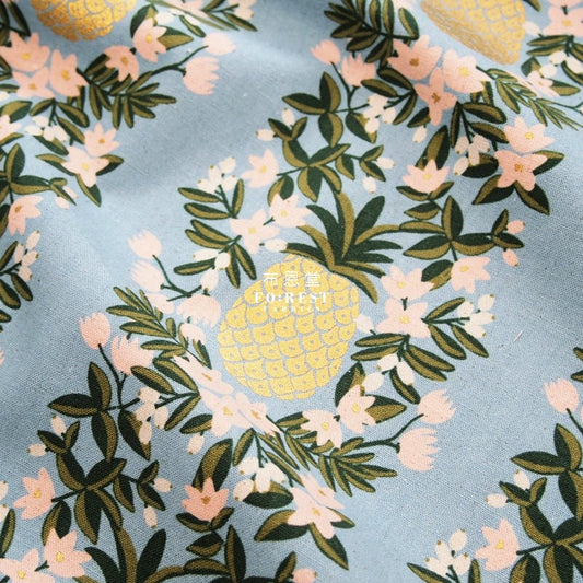 cotton Linen Canvas - Summer Pineapple fabric BLUE - FO:REST Fabric 布恩堂Liberty fabrictana lawnjapanese fabricykk zipper
