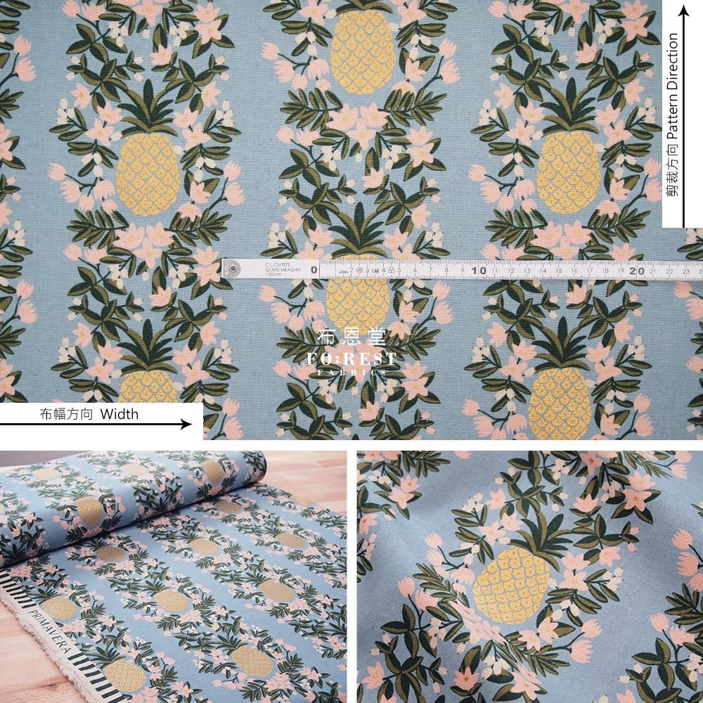 cotton Linen Canvas - Summer Pineapple fabric BLUE - FO:REST Fabric 布恩堂Liberty fabrictana lawnjapanese fabricykk zipper