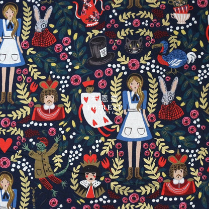 cotton Linen Canvas - Wonderland fabric Navy - FO:REST Fabric 布恩堂Liberty fabrictana lawnjapanese fabricykk zipper