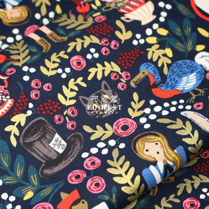 cotton Linen Canvas - Wonderland fabric Navy - FO:REST Fabric 布恩堂Liberty fabrictana lawnjapanese fabricykk zipper