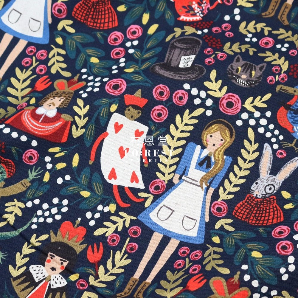 cotton Linen Canvas - Wonderland fabric Navy - FO:REST Fabric 布恩堂Liberty fabrictana lawnjapanese fabricykk zipper