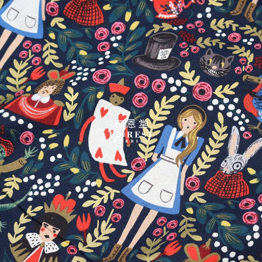 cotton Linen Canvas - Wonderland fabric Navy - FO:REST Fabric 布恩堂Liberty fabrictana lawnjapanese fabricykk zipper