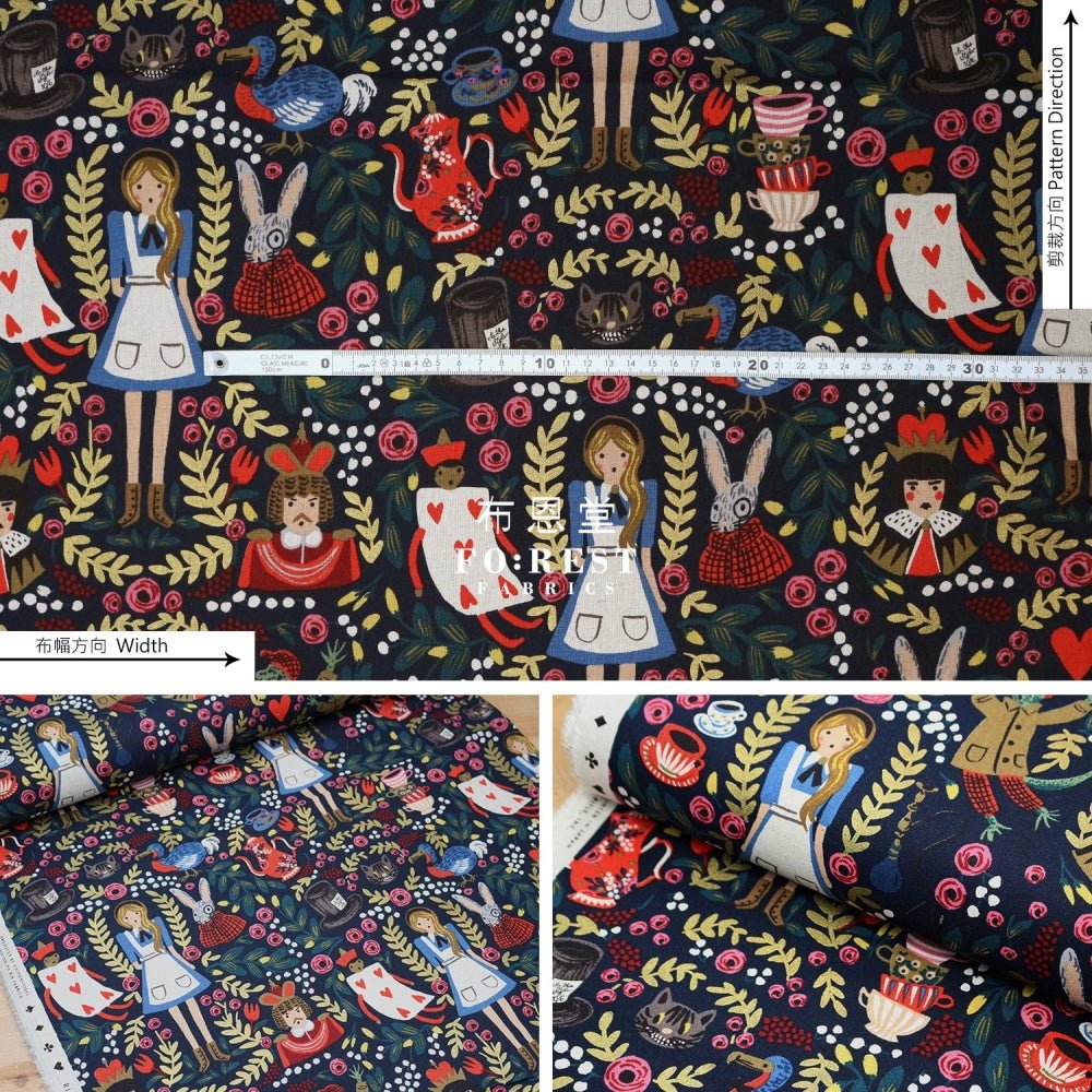 cotton Linen Canvas - Wonderland fabric Navy - FO:REST Fabric 布恩堂Liberty fabrictana lawnjapanese fabricykk zipper