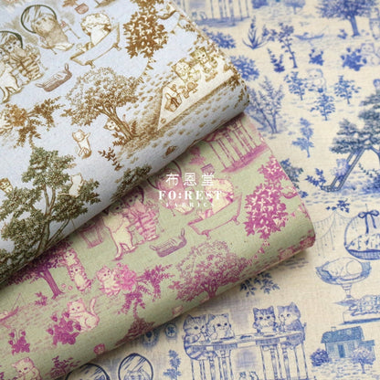 Cotton Linen - Cat Garden Fabric Gray