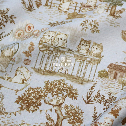 Cotton Linen - Cat Garden Fabric Gray