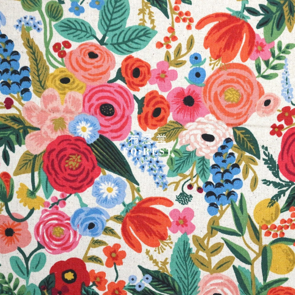 Cotton Linen - Garden Party Juliet Rose Fabric Natural Canvas