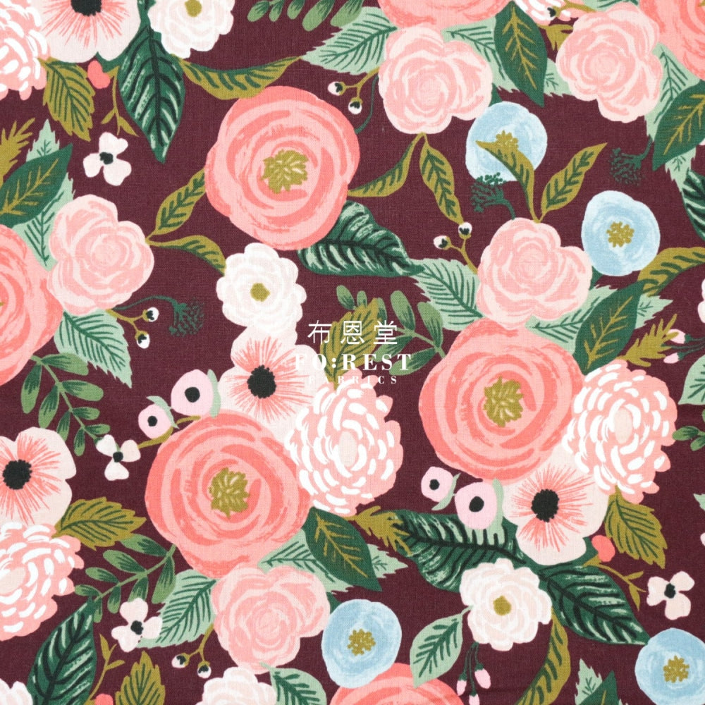 Cotton Linen - Garden Party Juliet Rose Fabric Wine Canvas