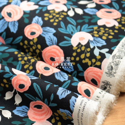 Cotton Linen - Garden Party Rose Fabric Navy Canvas