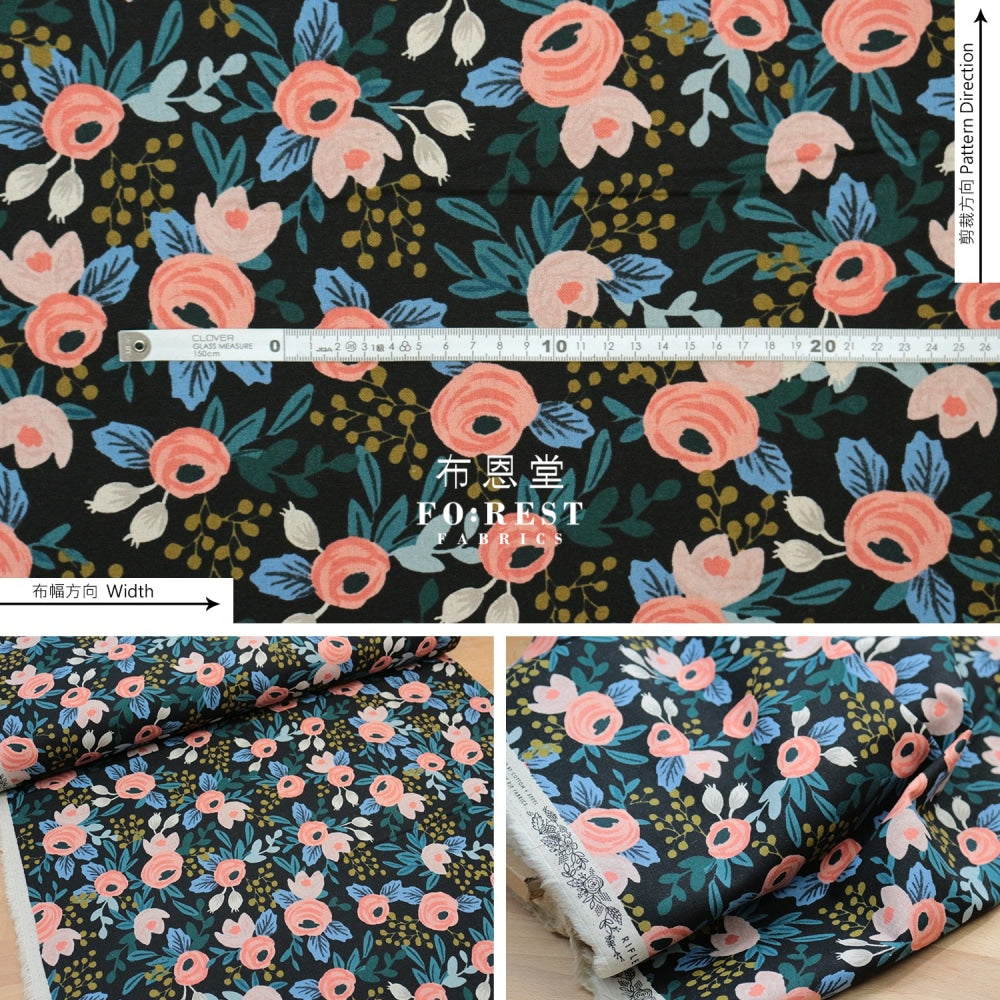 Cotton Linen - Garden Party Rose Fabric Navy Canvas