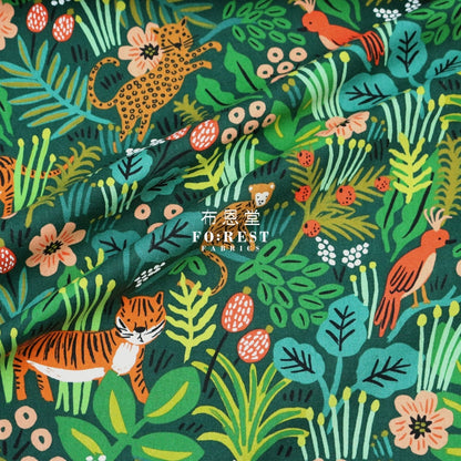 Cotton Linen - Jungle Hunter Fabric Green Canvas
