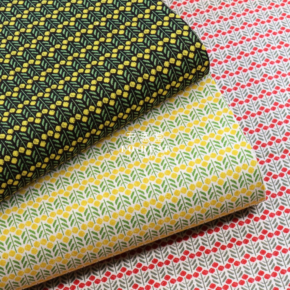 Cotton Linen - Sashiko Moyou Flower Fabric Yellow Cotton Linen Canvas